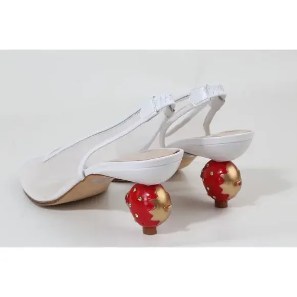 Vintage RAMON TENZA Strawberry Heels White Mesh Slingback Pumps Designer 6.5 M - Picture 7 of 14